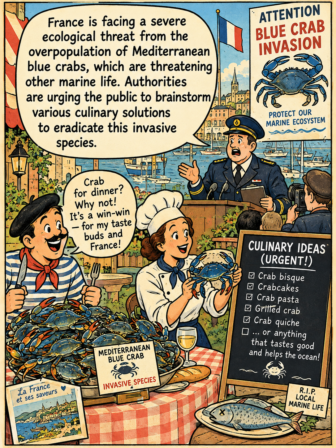 Combating Mediterranean Blue Crab Invasion: Culinary Solutions